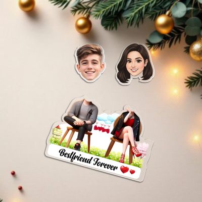 Personalized Best Friend Forever Theme Bobblehead Caricature with Shaking Head Feature Custom with Face Cutout Solar Powered Moving Head Birthday Gift for Bestie & Friend